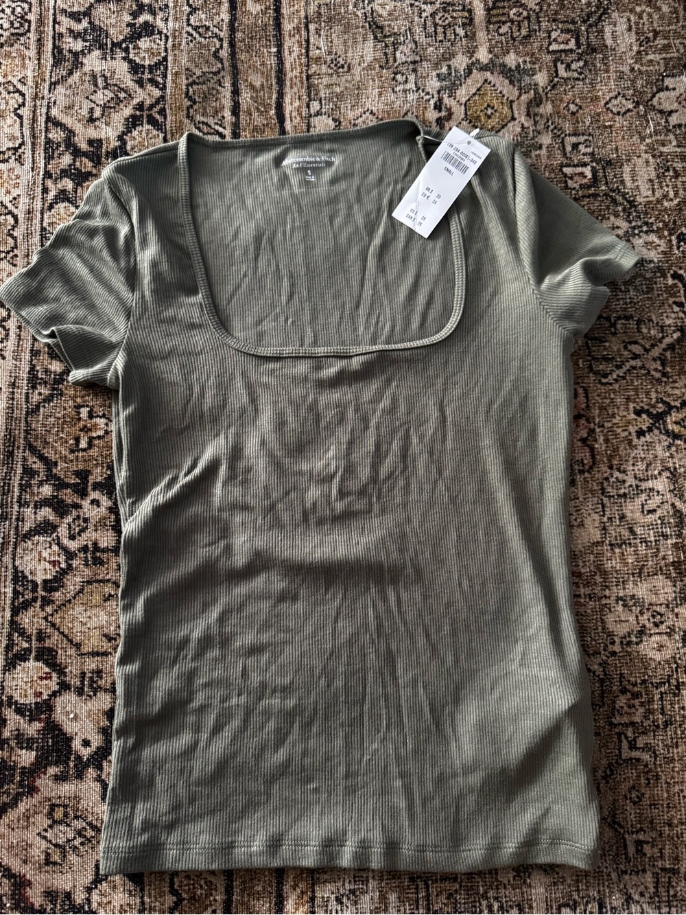 Abercrombie & Fitch Olive Ribbed Square-Neck Short Sleeve Tee